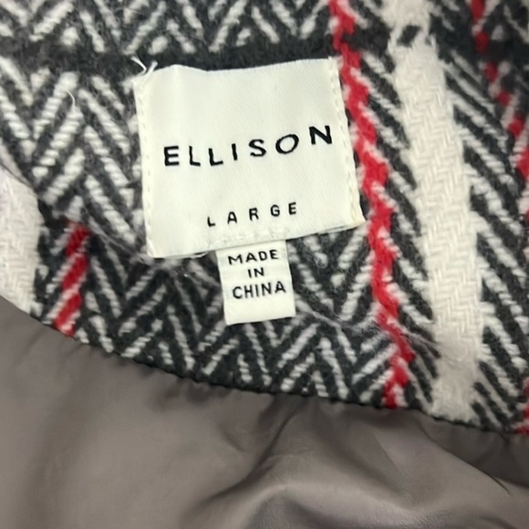 Ellison Jacket plaid tweed trendy front button cream gray sz Large lined - Picture 5 of 10